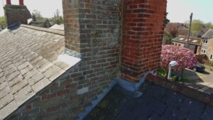 Drone inspection of chimney stack for Schedule of Condition, Cambridgeshire.